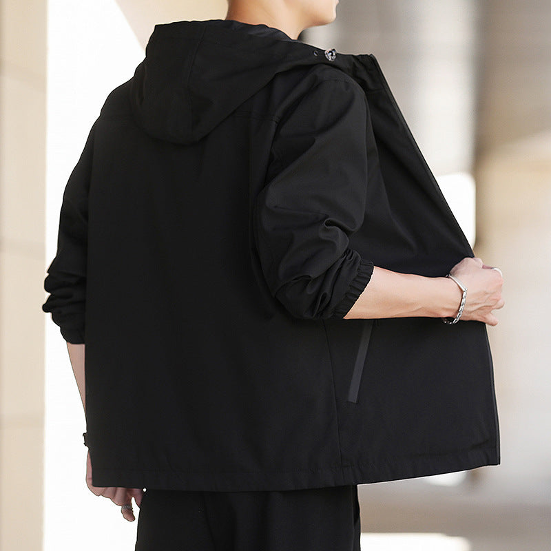 Men's Ultralight Hooded Shell Jacket in Urban Minimal Style with Windproof Membrane and Zipper Pockets Fashion Glam