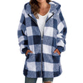 Women's Checked Teddy Fleece Coat with Hood and Zipper Fashion Glam