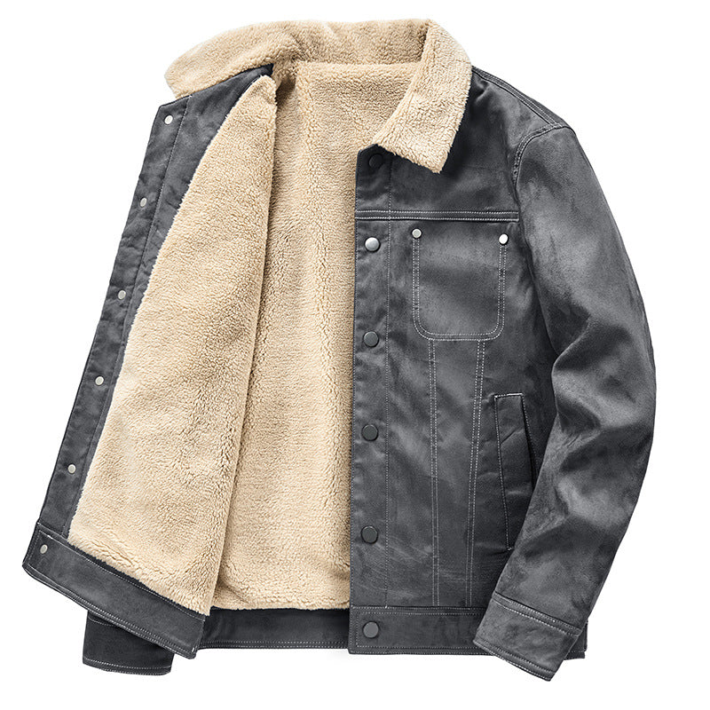 Men's Padded Trucker Jacket in Suede Look with Sherpa Collar Fashion Glam