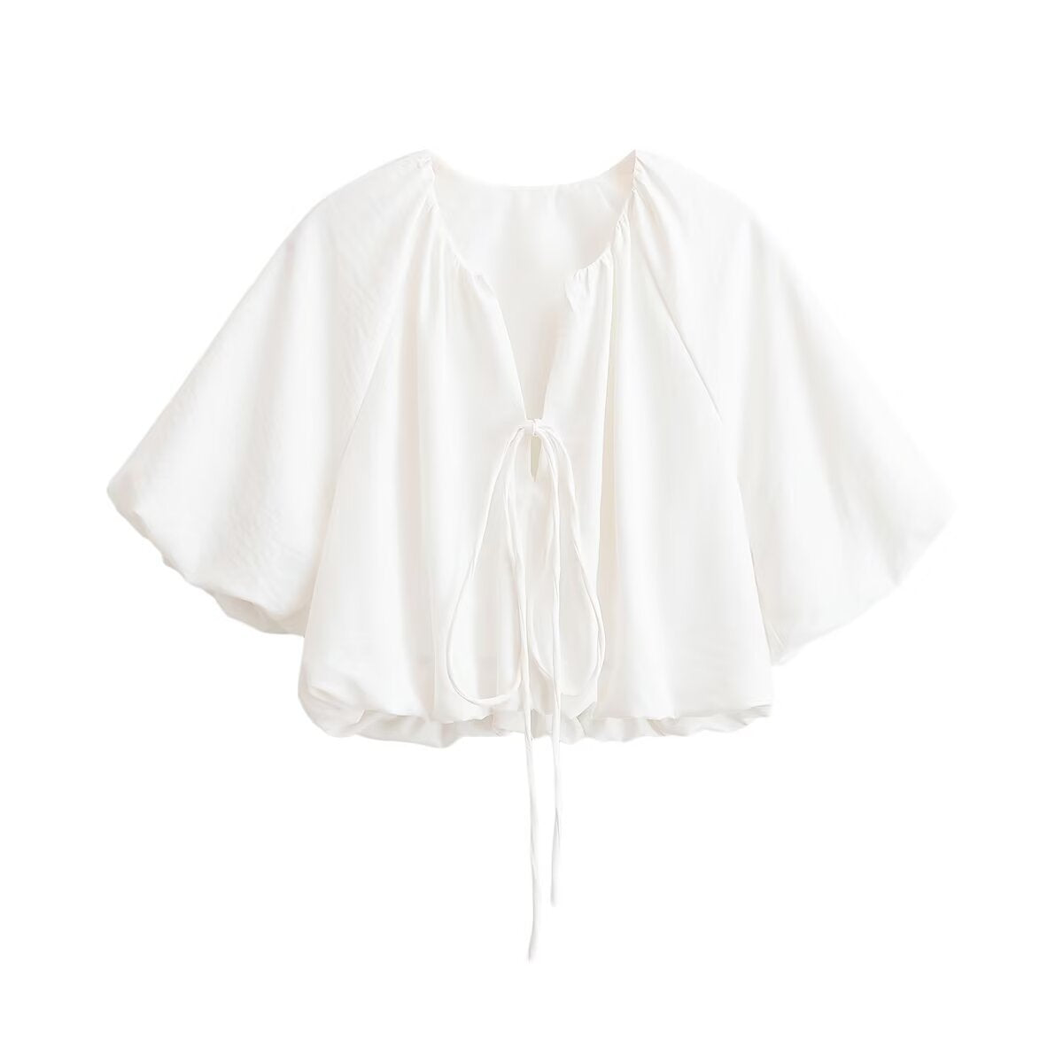 Women Oversized Cape Blouse with Drawstring, Gathered Hem and Voluminous Batwing Sleeves Fashion Glam