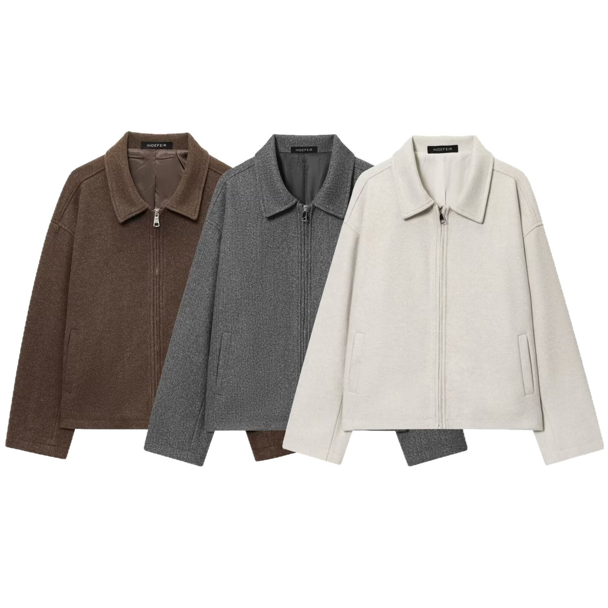 Women Boxy Wool Blend Blouson Jacket with Zipper and Shirt Collar Fashion Glam