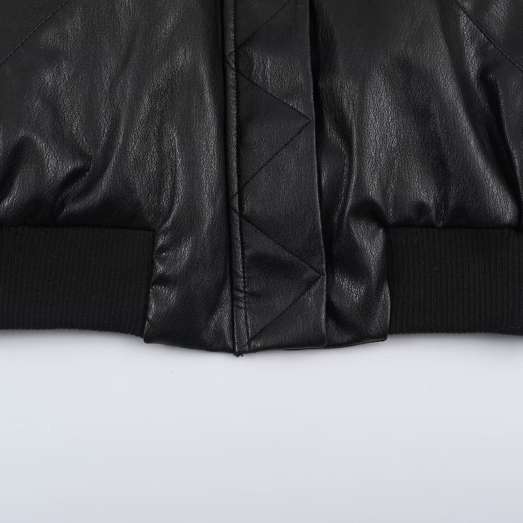 Women's Oversize Bomber Jacket made of Faux Leather with Ribbed Cuffs Fashion Glam