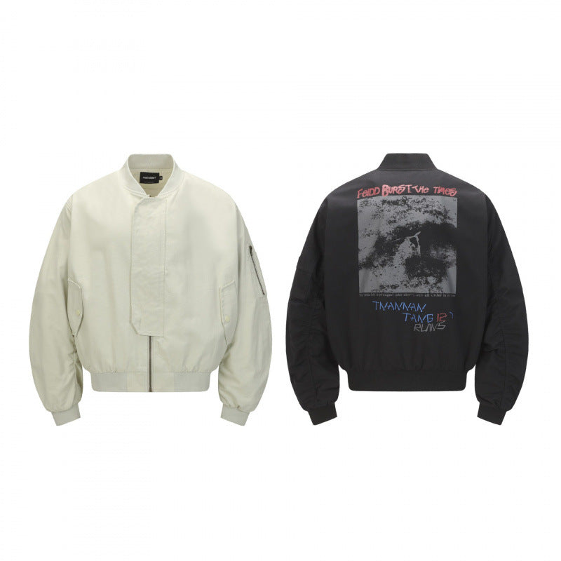 Unisex Short Cut Boxy Bomber Jacket with Concealed Front Placket and Flap Pockets Fashion Glam