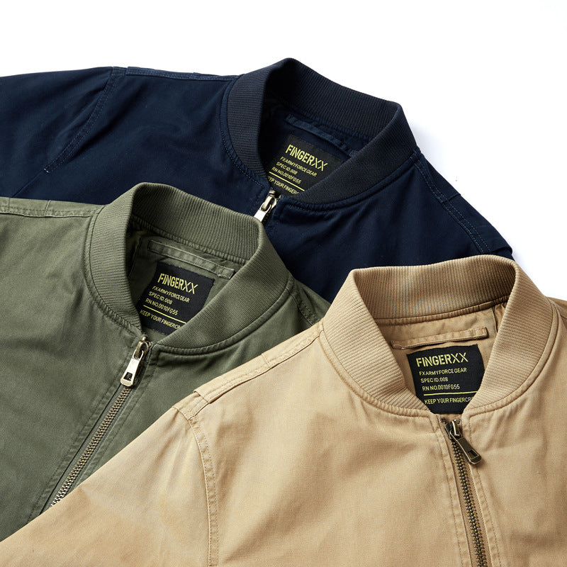 Men's Short-Cut Canvas Bomber Jacket in Utility-Field Style with Pocket Organizer Fashion Glam