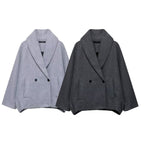 Women Boxy Wool Blend Cape Coat with Wide Shawl Collar and Double Button Placket Fashion Glam