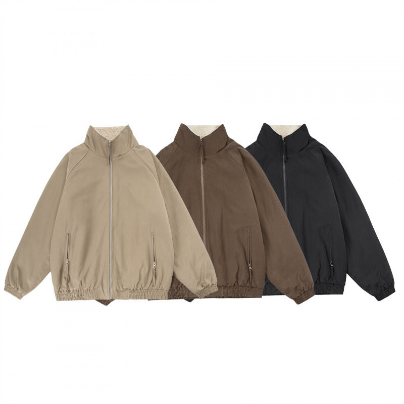 Men's Oversize Zip Jacket with Stand-up Collar, Teddy Fleece Lining and Elastic Hem Fashion Glam