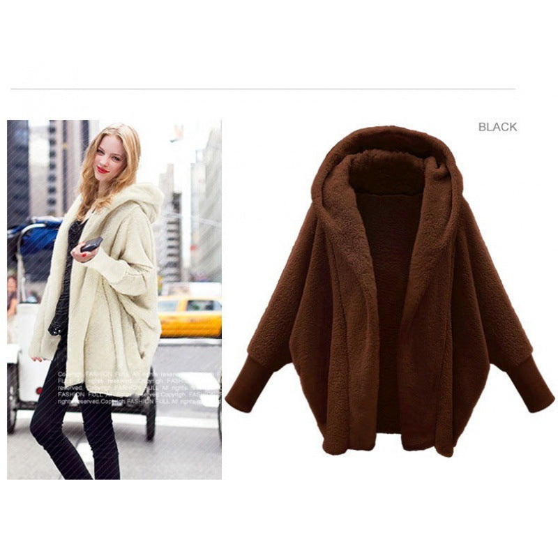 Women's Cozy Oversized Hoodie Cardigan made of Teddy Fleece with Bat Sleeves Fashion Glam