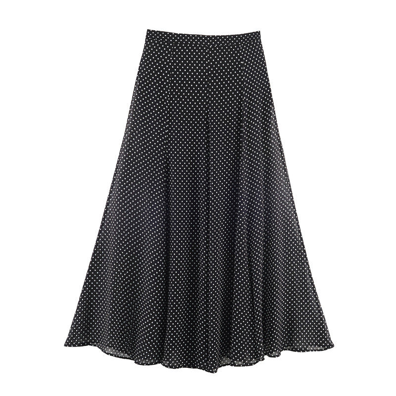 Women's Two-Piece Retro Polka Dot Set with Wide Batwing Top and Pleated Midi Skirt Fashion Glam