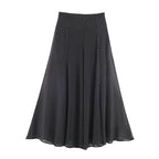 Women's Two-Piece Retro Polka Dot Set with Wide Batwing Top and Pleated Midi Skirt Fashion Glam