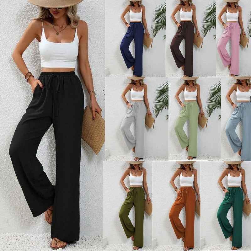 Women's Light Palazzo Pants with Elastic Waistband, Drawstring, and Side Pockets Fashion Glam