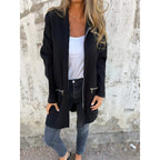 Women's Mid-Length Coat with Full Zipper and Zipper Pocket Details Fashion Glam