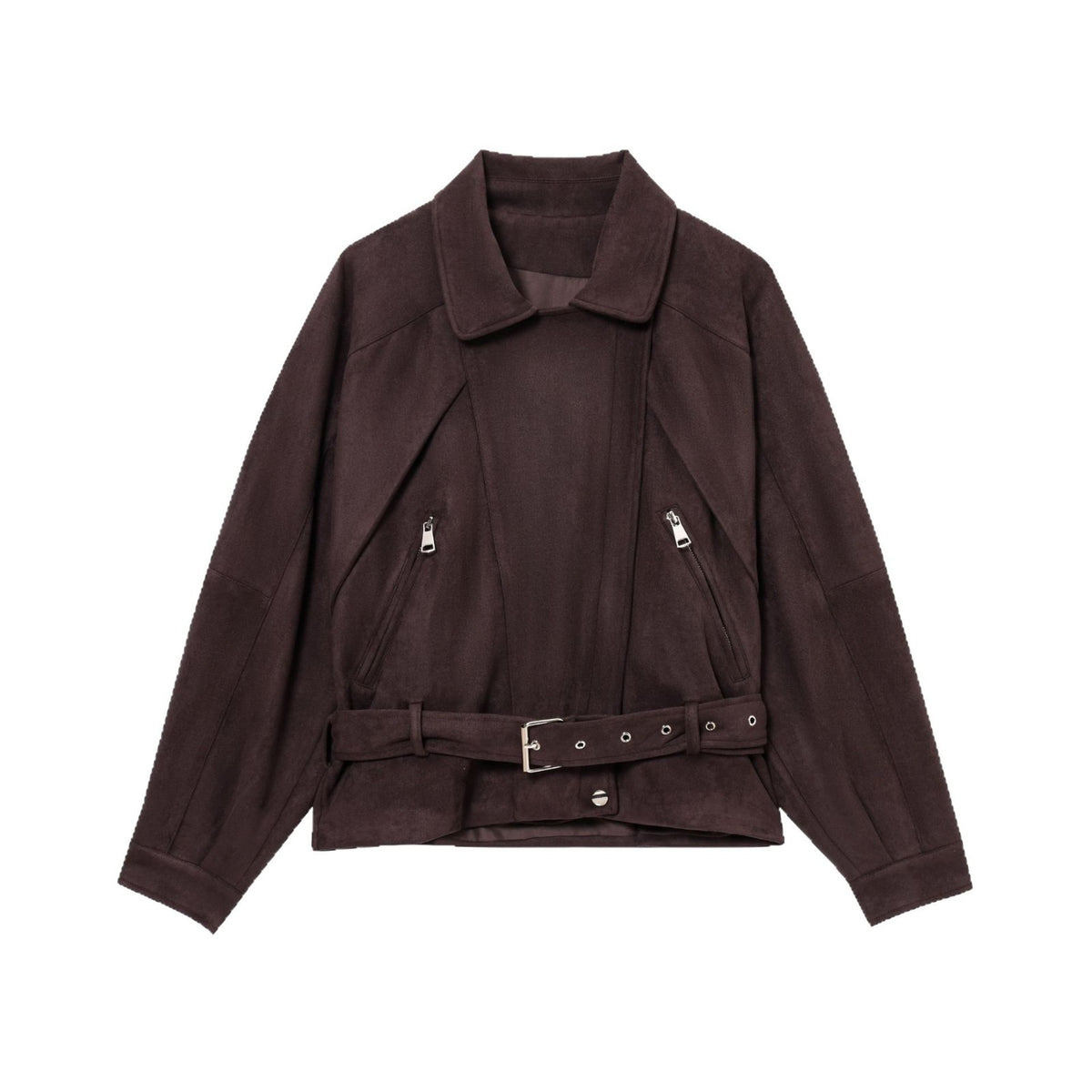 Women Short Suede Look Trench Coat with Waist Belt and Zipper Details Fashion Glam