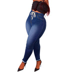 Women's High-Waist Sculpting Jeggings in Denim Look with Elastic Drawstring Waistband Fashion Glam