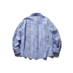 [Unisex] Oversize shirt in patchwork stripe mix with breast pocket and rounded hem Fashion Glam