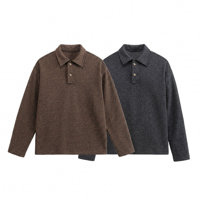 Unisex Boxy Polo Sweater made of wool blend with Henley button placket and straight hem Fashion Glam