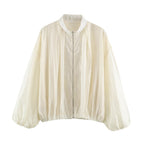 Women's sheer oversized bomber jacket made of lightweight satin organza with balloon sleeves Fashion Glam
