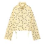 Women's Polka Dot Cropped Blouse with Stand Collar and Drawstring Fashion Glam