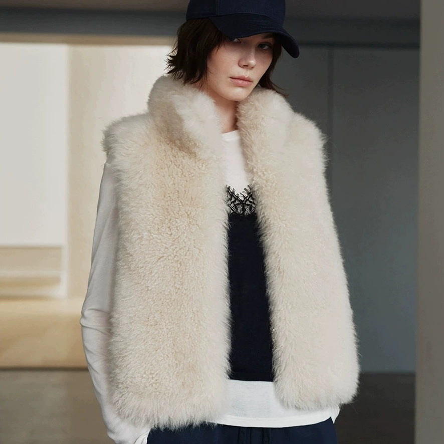 Ladies Sleeveless Teddy Faux Fur Vest with Dense High Pile and Stand-up Collar Fashion Glam