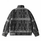 Unisex Boxy Jacquard Wool Bomber Jacket with Stand-Up Collar, Flap Pockets, and Elastic Hem Fashion Glam