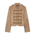 Women's short jacket in military style with stand-up collar and decorative button detail Fashion Glam