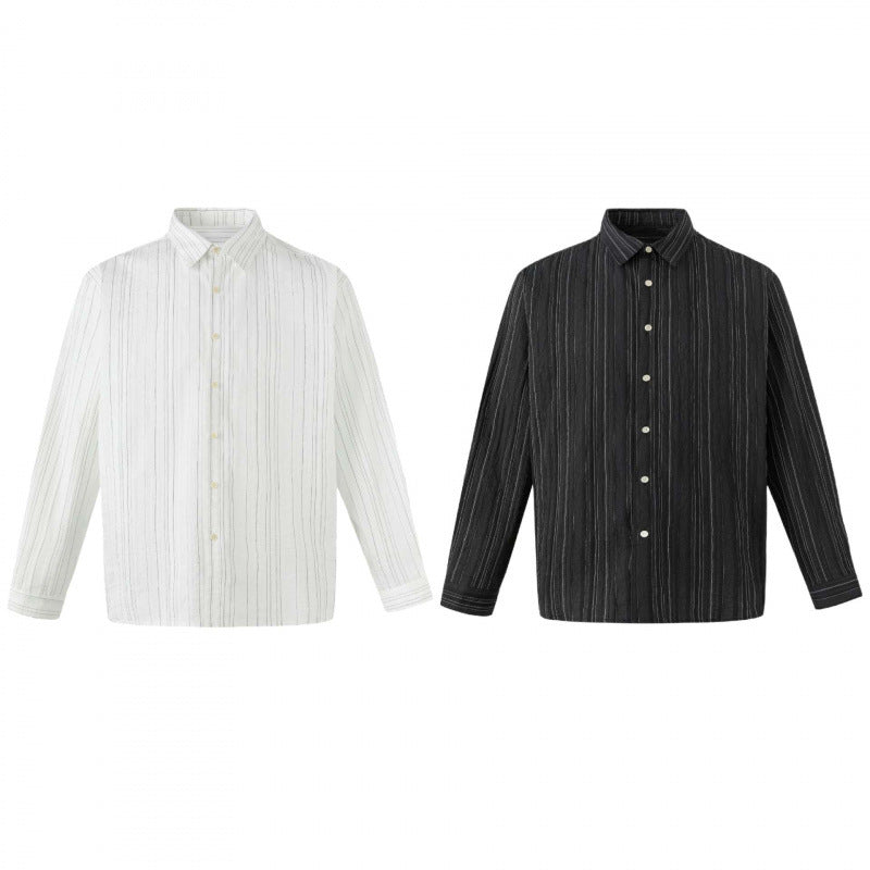 Men's Lightweight Linen Blend Shirt with Fine Stripes and Kent Collar Fashion Glam
