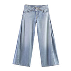 Women's High-Waisted Wide Jeans Culotte with Side Panel Inserts Fashion Glam