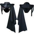 Unisex shoulder plate cape with laced collar, faux fur trim, adjustable leather straps, and asymmetrical train Fashion Glam