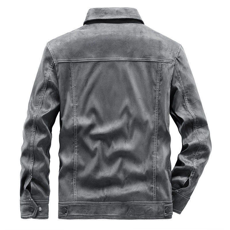 Men's suede trucker jacket with snap buttons and contrast stitching Fashion Glam