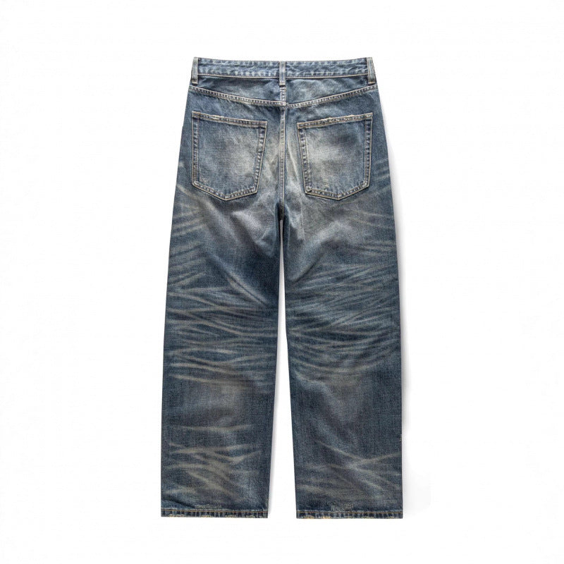 Men's loose vintage jeans with high waist and pronounced used wash Fashion Glam