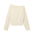 Women's Off-Shoulder Cropped Sweatshirt with Wide Boat Neck and Waistband Fashion Glam