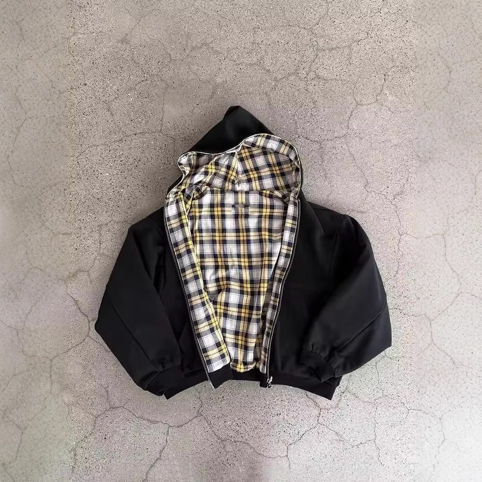 Men's padded hoodie with checked lining and full zip Fashion Glam