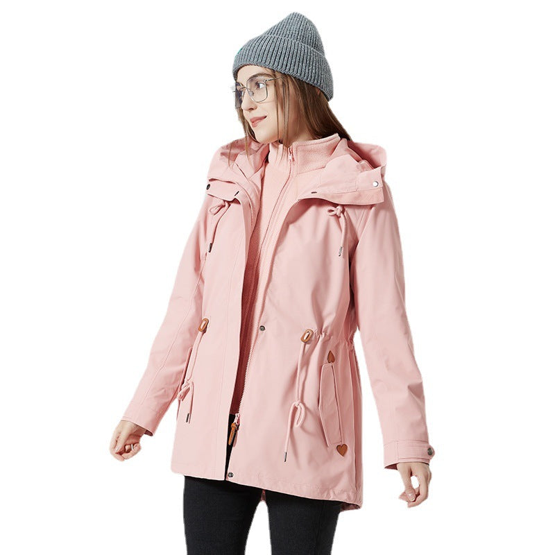 Women's Water-Repellent Fitted Parka Jacket with Hood and Drawstring Fashion Glam