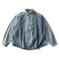 Unisex Wide Two-Tone Denim Shirt with Stripe Mix and Boxy Oversized Cut Fashion Glam