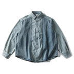 Unisex Wide Two-Tone Denim Shirt with Stripe Mix and Boxy Oversized Cut Fashion Glam