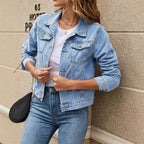 Ladies short-cut tailored denim jacket in trucker style Fashion Glam