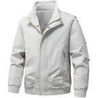 Men's Windproof Utility Bomber Jacket with Stand Collar, Elastic Cuffs, and Concealed Zipper Fashion Glam