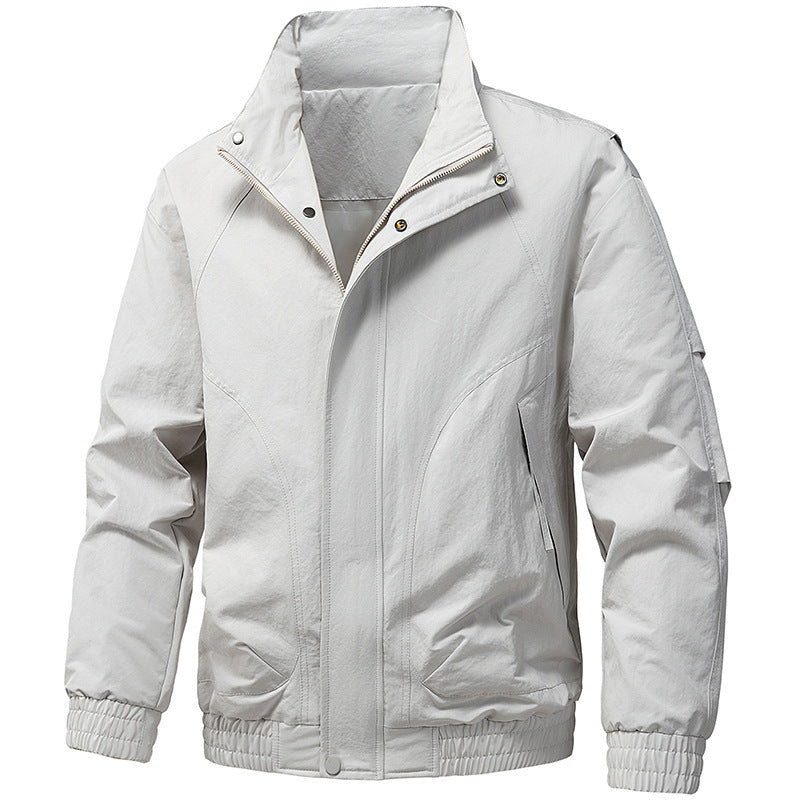 Men's Windproof Utility Bomber Jacket with Stand Collar, Elastic Cuffs, and Concealed Zipper Fashion Glam