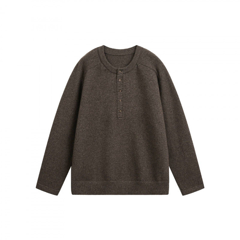 Unisex fine knit Henley pullover with raglan sleeves and half placket Fashion Glam
