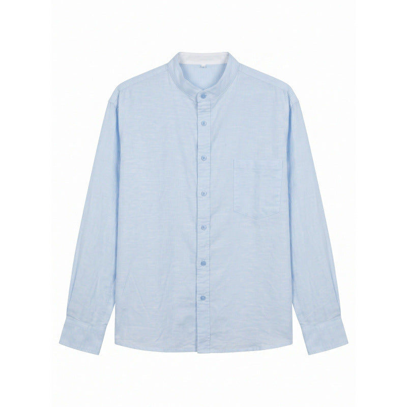 Men's Lightweight Cotton Oxford Shirt with Stand Collar and Chest Pocket Fashion Glam