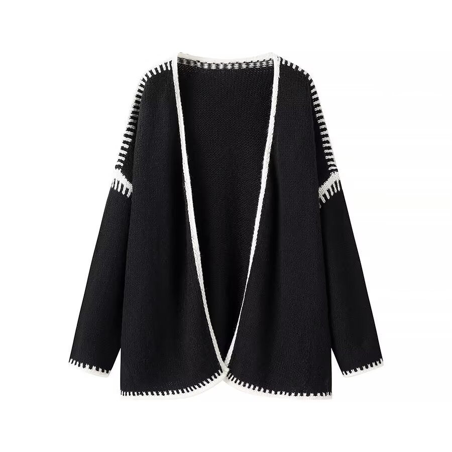 Women's Oversized Cardigan with Contrasting Crochet Edges Fashion Glam