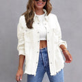 Women's Casual Denim Shirt-Style Jacket with Raw Edge and Snap Button Placket Fashion Glam