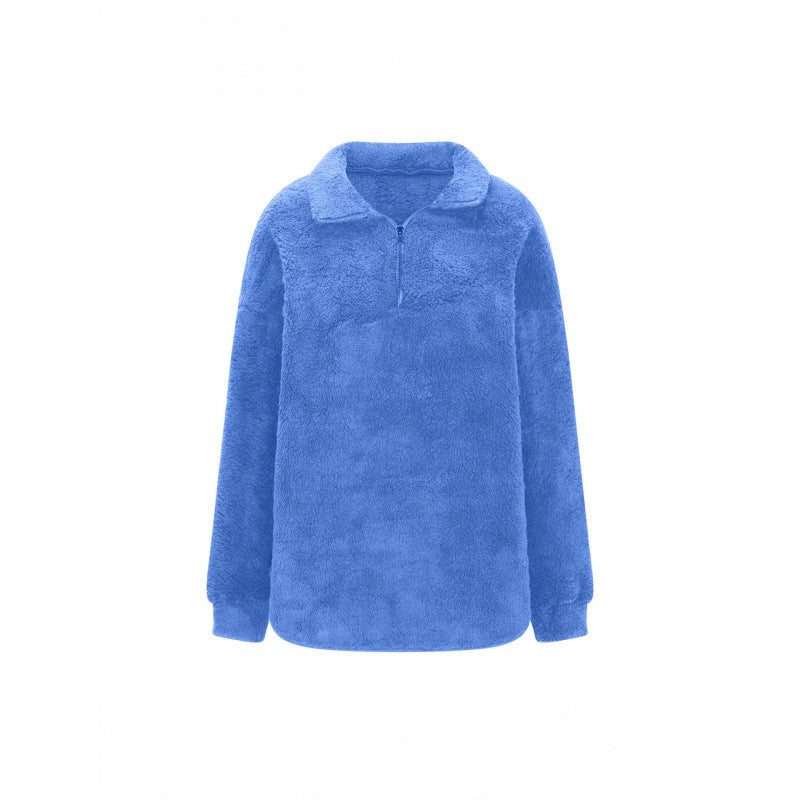 Women Fluffy Oversized Sherpa Pullover with Half Zip and Kangaroo Pockets Fashion Glam