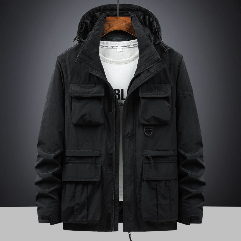 Men's Mult functional Utility Field Jacket with Hood, Multiple Pockets and Ripstop Outer Material Fashion Glam