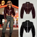 women's short-cut faux patent leather blouson with tailored corset cut Fashion Glam