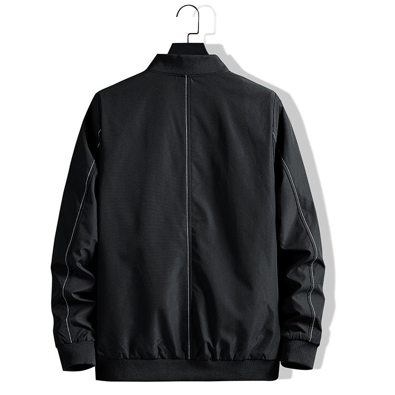 Men's Lightweight Bomber Jacket with Contrast Stitching, Zipper and Patch Pockets Fashion Glam