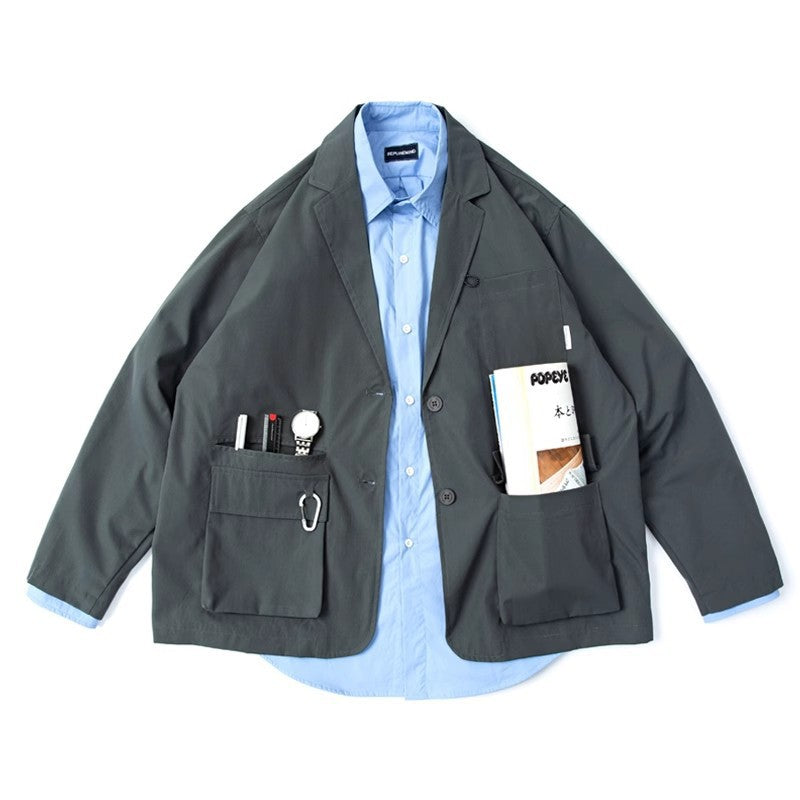 Unisex Loose-Fitting Utility Blazer with Multifunction Pockets Fashion Glam