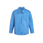 Women's Striped Oversized Blouse Shirt with Concealed Zipper and Chest Pocket Fashion Glam