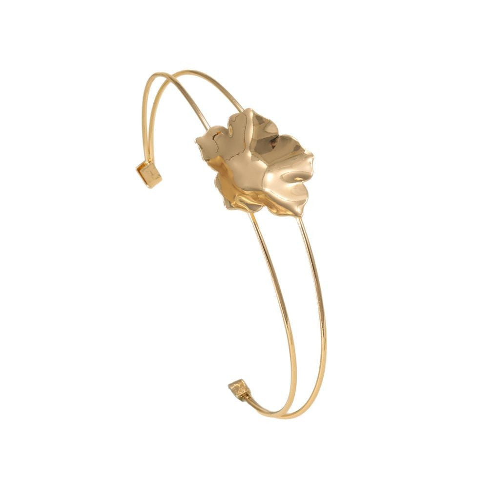 Women Open Bangle with Artistic Flower Motif Fashion Glam