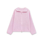 Women's Chunky Knit Zip Cardigan with Stand-up Collar and Oversized Silhouette Fashion Glam