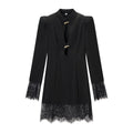 Women's dress with stand-up collar, cut-out front, decorative buttons and lace trim Fashion Glam